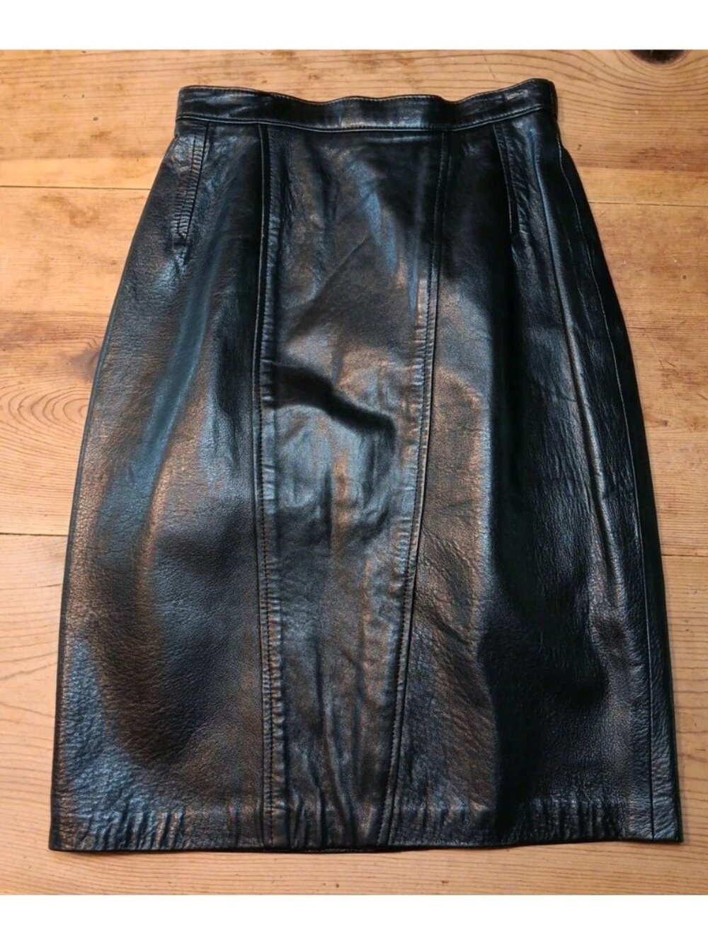 Vintage Ann Taylor Leather Skirt Womens 4 Black Zip Snap Pencil A-Line Lined
